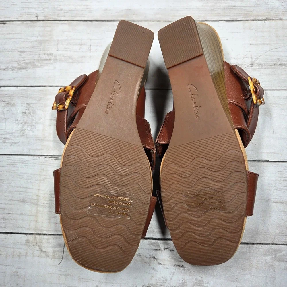 Clarks Collection Ultimate Comfort Wedge Sandal Women 10M Brown Leather Buckle